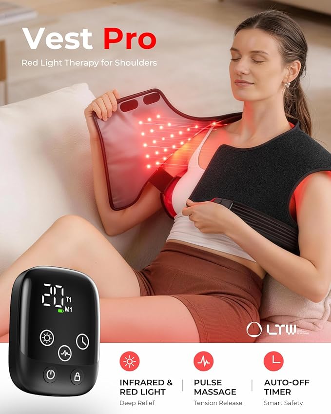Red Light Therapy for Neck and Shoulder with 157 LEDs, Wireless 660nm & 850nm Infrared Red Light Therapy Neck and Shoulder Heating Pad, 5-Level Light Intensities & 3-Level Pulse Wearable Wrap