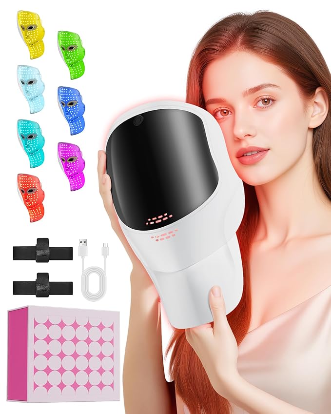 Red Light Therapy for Face- LED Light Therapy Mask Skin Care Mask,Cordless LED Face Mask face & Neck Red & Infrared Lights Masks Wavelength,USB C Rechargeable for Home Use Working Travel Yoga