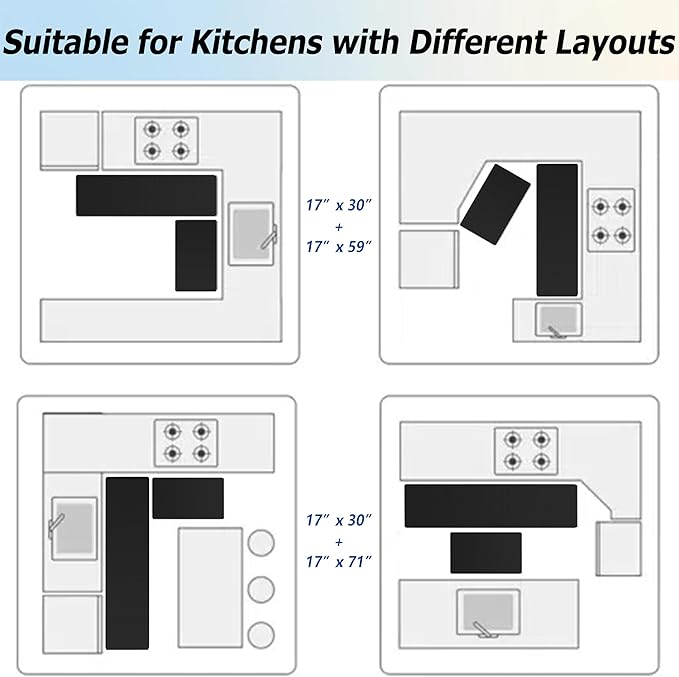 Artnice Kitchen Mats for Floor 2PCS, 0.4inch Stylish Anti Fatigue Mat, Non-Slip Standing Desk Mat, Waterproof Kitchen Rugs Set for Kitchen Floor, Office, Sink, Laundry 17.3"×30"+17.3"×71"