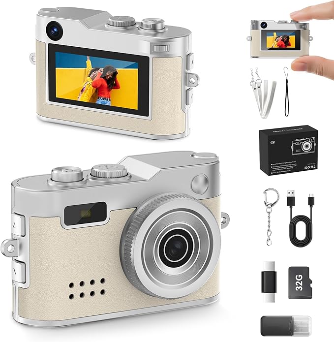 Mini Keychain Camera, 1080P & 2MP Retro Aesthetic, 32GB Memory, Pocket-Sized Vintage Camera, Bag Charm, Birthday Gift
