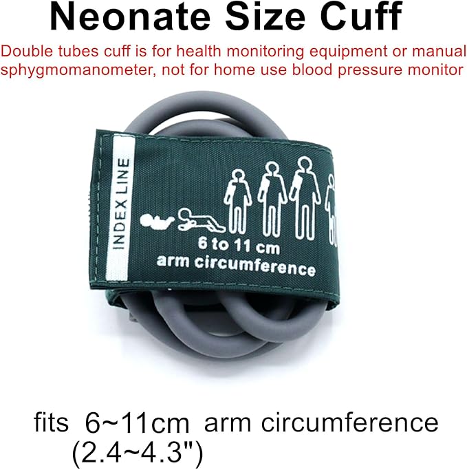 Blood Pressure Cuff with Double Tubes for Neonate 6-11 cm, Reusable Nylon Replacement Blood Pressure Cuff, No Connector