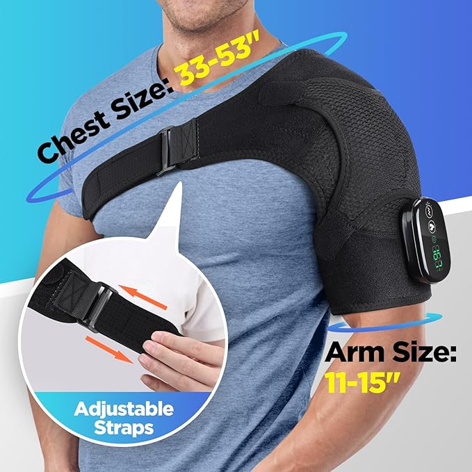 Cordless Shoulder Heating Pad, Heated Shoulder Wrap with Massage, Heated Shoulder Brace, Shoulder Massager for Pain Relief Deep Tissue (Black)