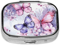 Watercolor Butterfly Flowers Pill Box with Mirror 2 Compartment Metal Square Small Pill Case for Purse Pocket Portable Pill Container Holder Travel Medicine Organizer for Vitamin Fish Oil Supplement