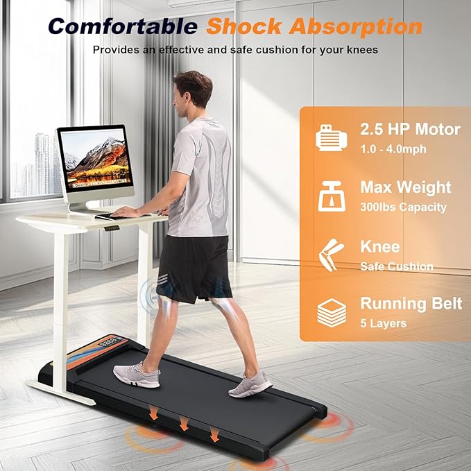 Treadmill Walking Pad with Handle, Walking Pad with 0-10% Incline, 3-in-1 Portable Under Desk Treadmill for Home Office Use, Large Screen, Remote Control, Powerful Motor