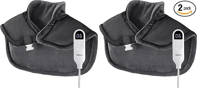 Bedsure Heating Pad for Neck and Shoulders and Back - Birthday Gifts for Women Men Mom Mens, FSA Eligible Items, Heated Pad 2.2lbs, Weighted Large Heated Wrap, 24" x 22", Grey (Pack of 2)