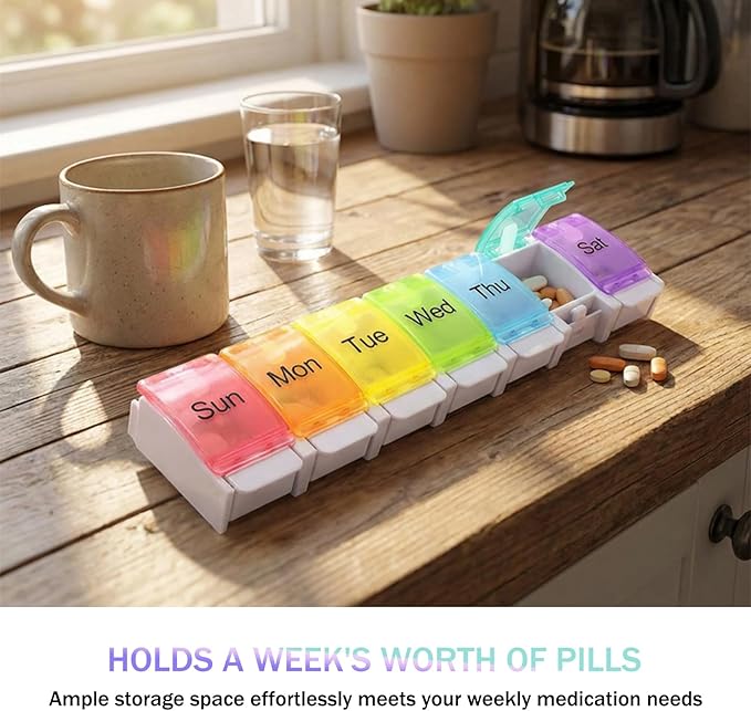 Weekly Pill Organizer,7 Day Pill Box with Push Buttons–Medicine Pill Case for Travel,Daily Vitamin Container,Medication&Supplement Holder,Cute Pill Organizer