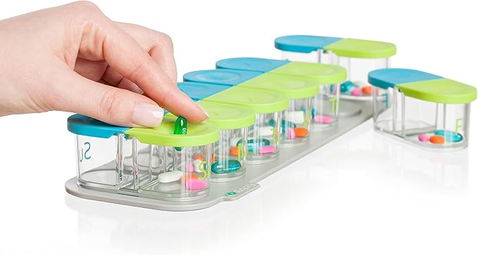 Sagely Smart XL Weekly Pill Organizer AM/PM - Medicine Storage Organizer with Reminder Alarm App (Large Enough to Fit Fish Oil, Cod Liver Oil, Vitamin D Supplements & Vitamins) (Blue/Green)