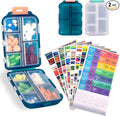 2 Pcs Travel Pill Organizer with Labels, Portable Travel Medicine Daily Pill Container Organizer 7 Day Pill Case Storage Vitamin Fish Oil (White & Blue, 320 Medicine Lables)
