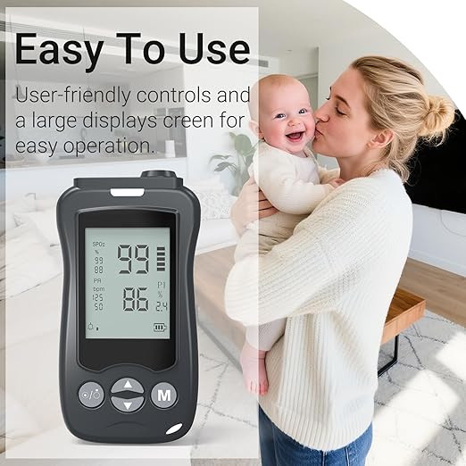 Handheld Fingertip Pulse Oximeter Medical Grade Pediatric Wrap Probe for Baby Kids Spot Checking Black Continuous Pulse Oximeter Adult Tracking Fast Accurate SpO2 Pulse Rate Respiration Rate Customizable Audio Visual Alarm
