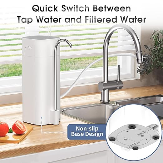 Countertop Water Filter, 8000 Gallons Alkaline Water Filtration System for Sink Faucet, Reduces 99.99% Chlorine, Heavy Metals, Bad Odor, OM-CF02 Included 1 Filter