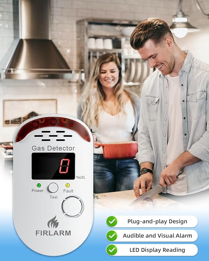 Gas Leak Detector for Home, Plug-in Natural Gas Detector for Propane, Methane, Butane, LPG, Combustible Gas Alarm Monitor with LED Digital, Audible and Visual Alert, for Kitchen, RV, Garage