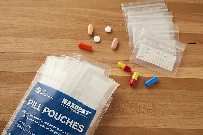 Pill Pouches, Plastic Pill Bags (Pack of 200) – Pocket Travel Pill Baggies – Resealable Zipper Pill Organizer Pouch Bags – 3” x 2” – Daily Medicine Storage Pouches – Clear w/Write on Label