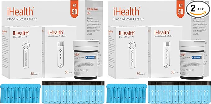 iHealth Blood Glucose Test Strips 50 Count, Lancets for Diabetes Management 50 Count, Compatible with iHealth Blood Glucose Monitor Only (Pack of 2)