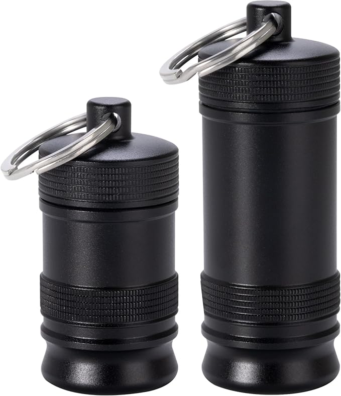 Portable Keychain Pill Holder - Waterproof Aluminium Alloy Small Pill Case, Metal Pill Container for Purse Daily Pill Box Medicine Bottle Organizer for Outdoor Camping Travel