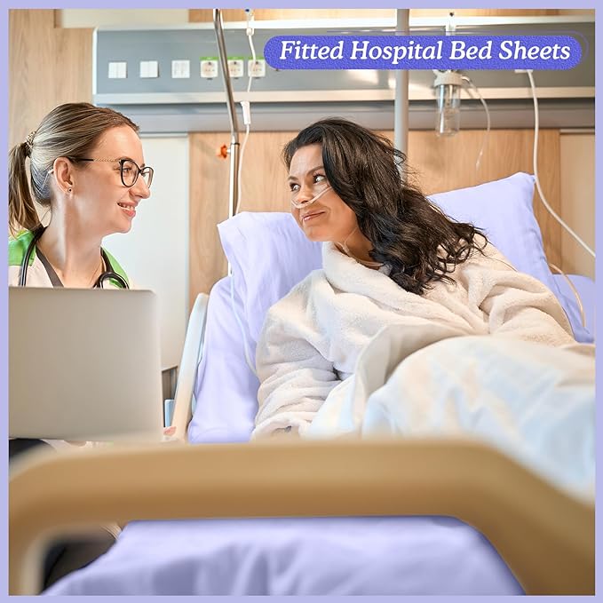 Moukeren 3 Pcs Hospital Bed Sheets Set Deep Pocket Fitted Sheet 36 with Elastic All Around Easy Care Knitted Jersey for Home/Nursing Home (Lavender Purple)