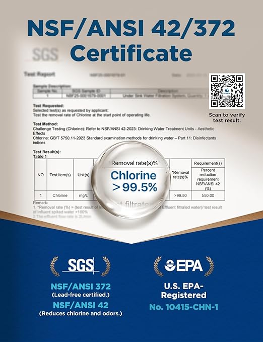 NOVETE Under Sink Water Filter, 3 Years, 30,000 Gallons, Reduce 99.5% Chlorine, PFAS, Bad Taste, NSF/ANSI 42/372, Inline Water Filtration System 1/4" Connect, USA Tech, Do Not Reduce TDS, UWF0A_RPC