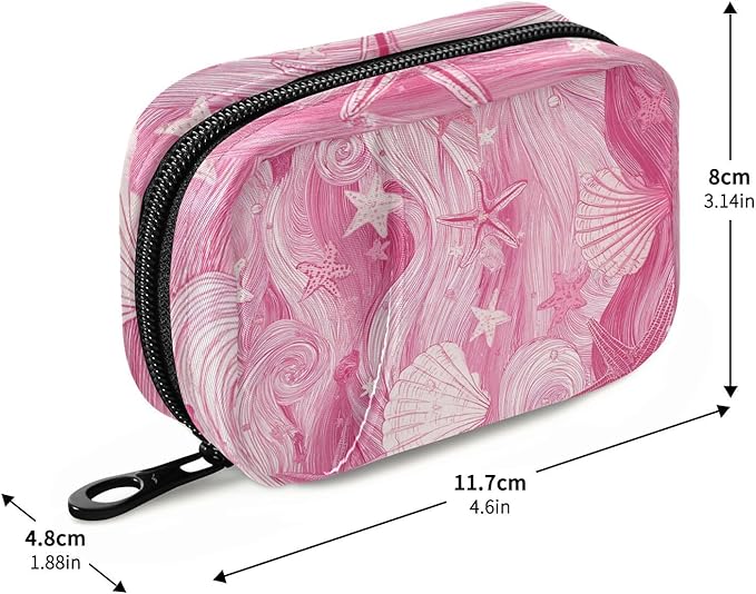 Bright Pink Waves Starfish and Shells Travel Pill Organizer Case Box Container Weekly Portable Vitamin Medicine Holder Storage Bag with Zipper Removable