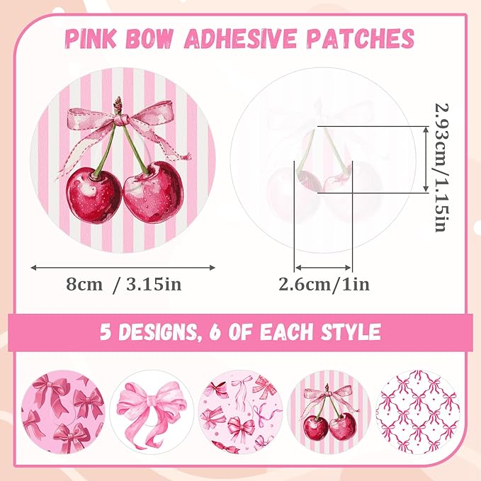 Geiserailie 30 PCS Adhesive Patch Compatible with Dexcom G7 Pre-Cut Flowers Pink Bow NO Glue in The Center Sensor Cover for Continuous Glucose Monitor Long Fixation Flexible Breathable