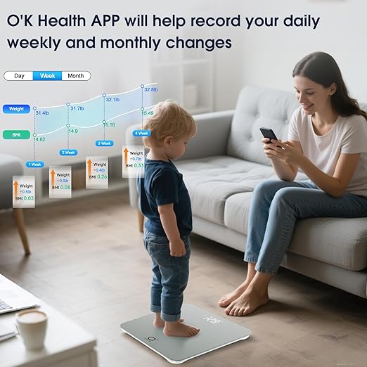 O'CARE Smart Scale for Body Weight and BMI Weighing,High Accuracy Digital Bathroom Scale with LED Large Display,Smart APP Sync Weight Scale 440lb (Silver)