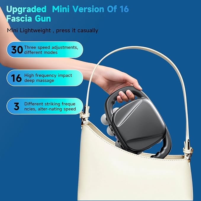 Upgraded Mini 16-Head Massage Gun, Electric Deep Tissue Massage, 3 Modes, 30 Levels Of Speed, Used To Relieve Pain In Neck, Back, And Leg Muscles, Lightweight And Portable, Suitable For Small Figures