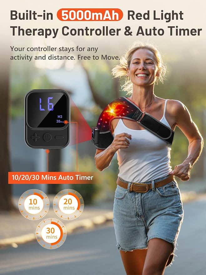 Cordless Red Light Therapy for Shoulder with Massage, 5000mAh Battery Portable Red Light Therapy for Shoulders & Joint Comfort Wearable Shoulders Massage Wrap