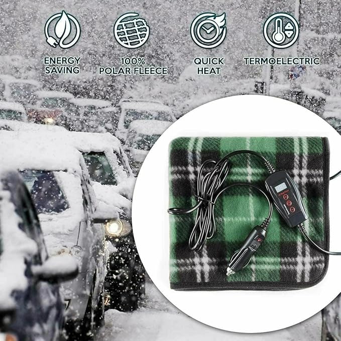 ZONETECH Green Plaid Warming Pad Cozy Warmth in Cold Weather, Perfectly Sized for Comfort and Portability for Pets 4 Pack