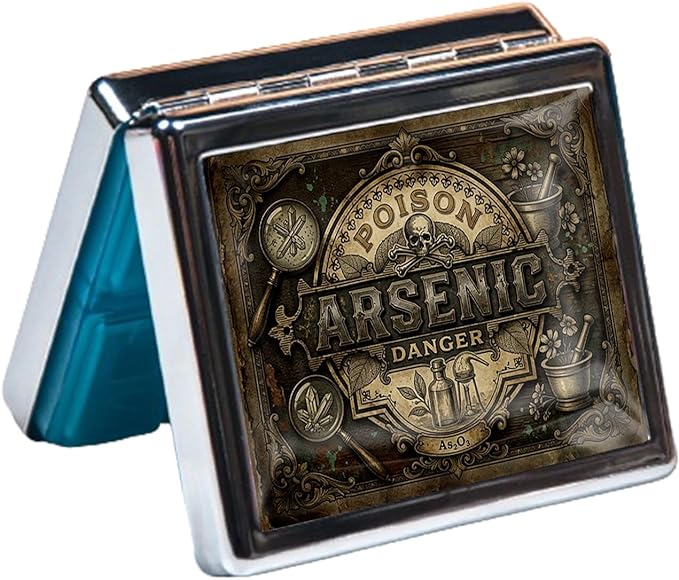 7 Days Chromed Shiny Silver Pill Organizer with Mirror Inside Has 8 Separate Compartments Rectangle Cute Travel Pill Organizer for Purse 7 Days (Dark Skeleton)