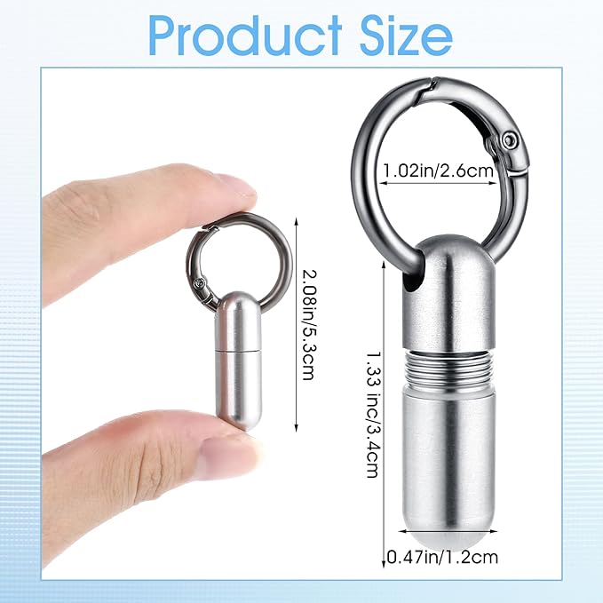 Small Pill Case Keychain Tiny Portable Carabiner Clip Pill Holder Bottle Micro Waterproof Metal Pill Container Mini Emergency Medicine Organizer for Outdoor Camping Travel Purse