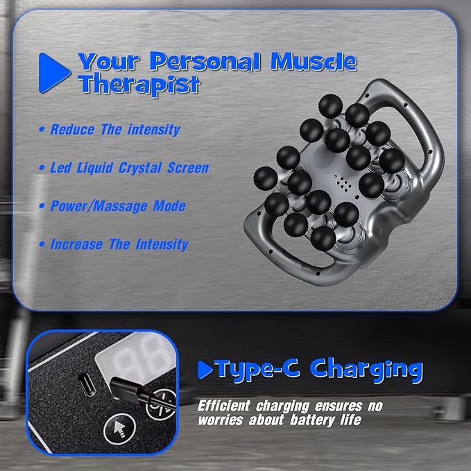 Massage Gun Deep Tissue, 16 Head Percussion Massager with 9 Modes & 99 Speeds, 22800 RPM Quad Motor Muscle Massager for Back Neck Shoulder Legs, Quiet Type-C Rechargeable, Gift for Men Women
