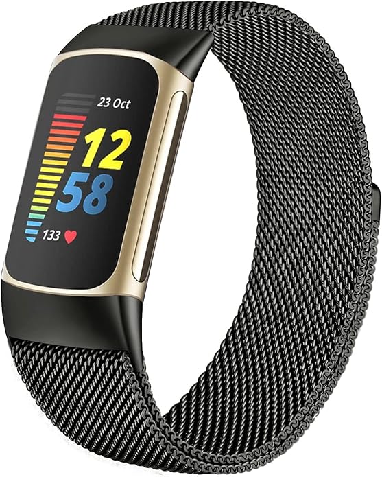 surundo Compatible with Fitbit Charge 6/Charge 5 Bands for Wmen Men, Metal Mesh Milanese Loop Adjustable Strap Replacement for Fitbit Charge 6/Charge 5 Advanced Fitness & Health Trackers