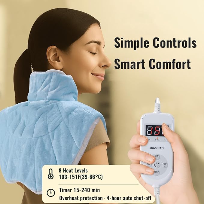 Weighted Heating Pad for Neck and Shoulders and Upper Back, Heated Neck Collar Wrap with 2.4 lb Tourmaline Fill, 30s Fast Heating, 8 Heat Levels up to 159°F, 16 Timers, Comfort Gift Set