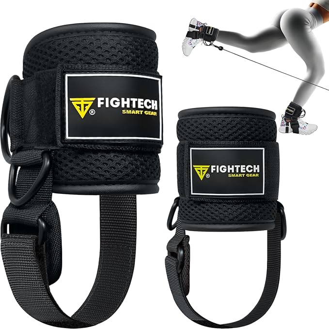 FIGHTECH Ankle Straps Cable Machine Attachment for Gym - Cable Kickback Ankle Straps - Padded Ankle Cuffs for Glute Kickbacks and Leg Workouts