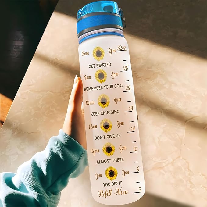 Hyturtle Personalized You Are My Sunshine Horse Sunflower 32oz Liter Motivational Water Bottle, Customized Name Tracking Water Bottle Gifts For Women Horse Lover Sunflower Lover On Birthday