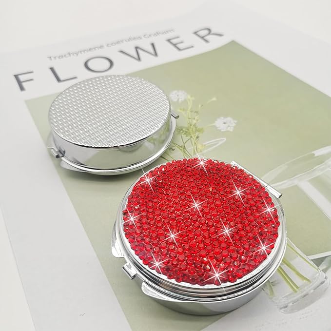 Bling Pill Case for Purse Medicine Vitamin Container Holder Pocket Pill Case Round Medicine Organizer for Vitamin/Fish Oils/Supplement Travel Medicine Kit (3 Compartment Red)