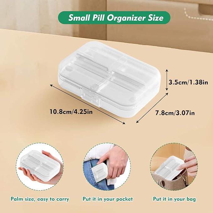 7 Day Pill Organizer with Snap-Lock Leakproof Design - Portable Travel Pill Case for Pills, Vitamins, Supplements, BPA-Free Mini Medicine Box for Work, Outdoor, Traveling (Clear)