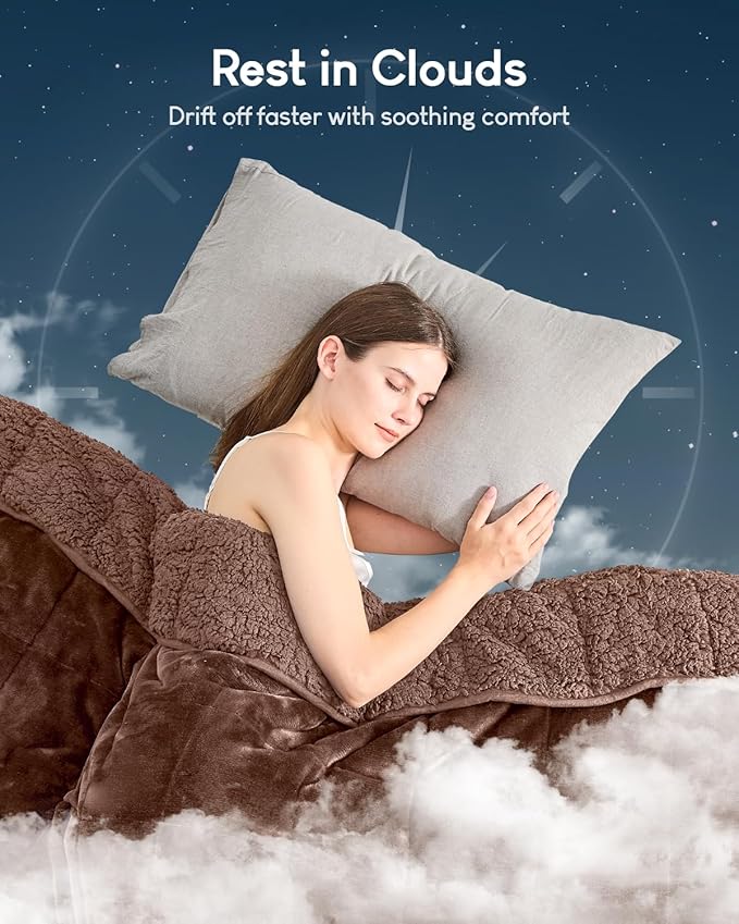 Cottonblue Weighted Blanket for Adults 15 lbs Twin Size 48x72 in, Cozy Flannel Sherpa Fleece Weighted Throw Blankets Comfortable for Calming and Relax, Shaggy Bed Sofa Heavy Blankets, Chocolate Brown