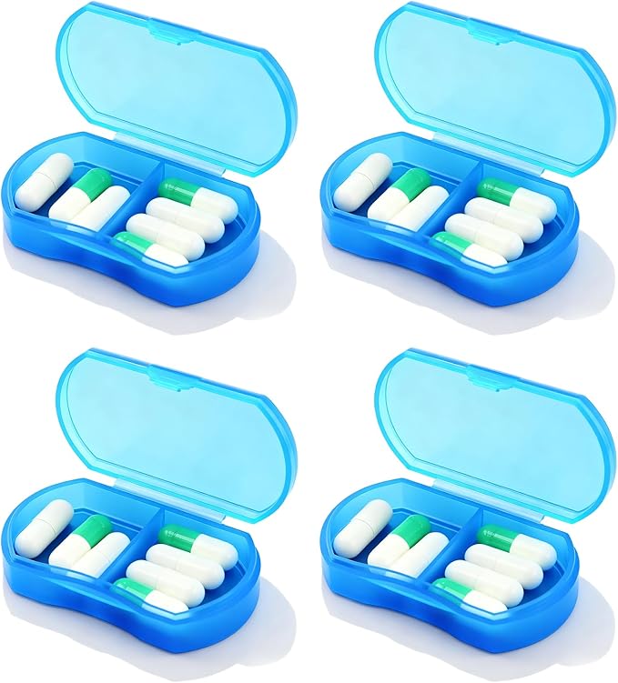 2PCS Pill Case for Purse Small 4PCS Pill Organizer Portable Travel Daily Pill Containers AM & PM Mini Pill Box Vitamin, Fish Oil, Supplement Holder