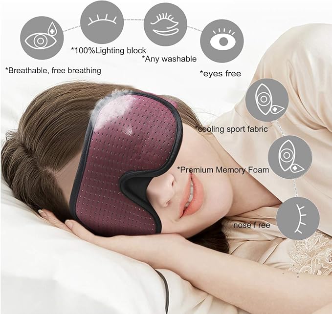LEEKEN 3D Sleeping Eye Mask - 100% Lights Blockout Sleep Mask for Men Women, Cool Sports Fabric Eye Cover for Travel/Nap/Night Sleeping,Comfortable and Breathable