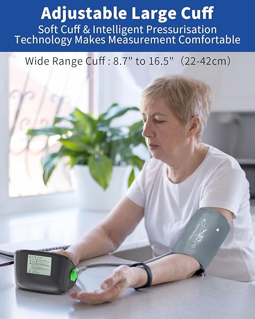 AILE Upper Arm Blood Pressure Machine,High Blood Pressure Monitors for Home use with Adjustable Blood Pressure Cuff - Large LCD Screen,Dual Power Option