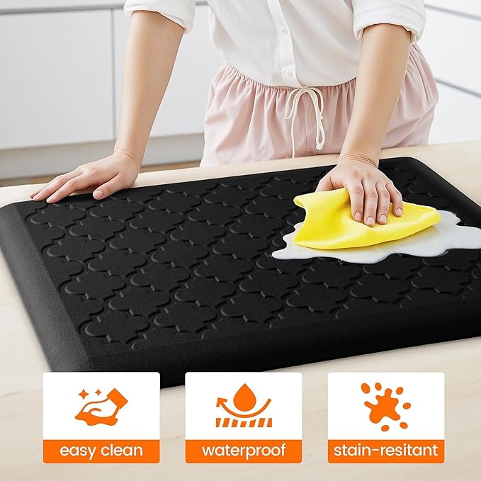 4/5 Inch Thick Anti-Fatigue Kitchen Mat Water Resistant Non-Slip Kitchen Floor Mat Ergonomic Comfort Standing Mat for Home Kitchen Office Laundry 17.3"x 24" Black