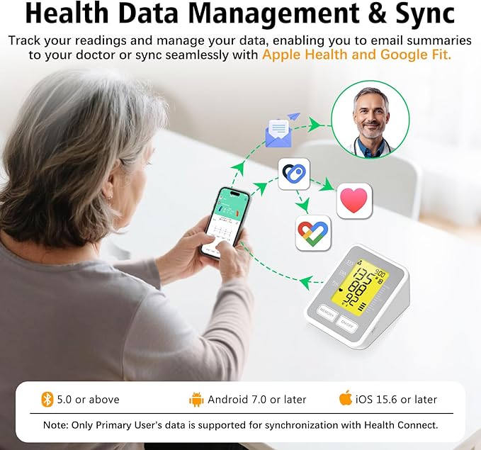 Blood Pressure Monitors for Home Use, Upper Arm Blood Pressure Machine with Large Cuff, FDA-Cleared Bluetooth BP Monitor with App, 3-Color Display,One-Button Accurate BP Machine for Adults and Seniors
