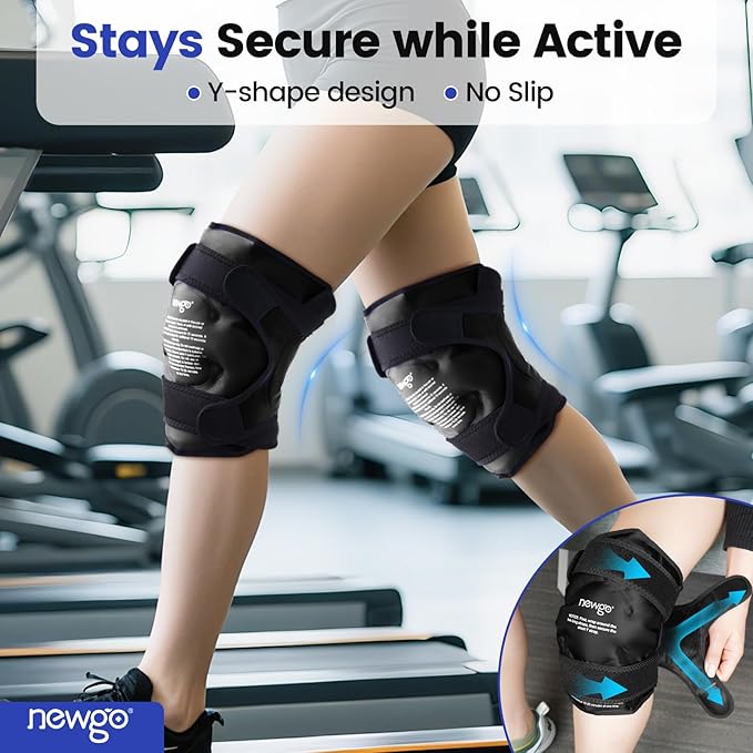 NEWGO Ice Pack for Knee Injuries Reusable, Knee Ice Pack Wrap Around Entire Knees for Replacement Surgery Recovery, Gel Cold Pack Wrap for Meniscus Tear, ACL, Swelling Pain Relief - 2 Pack Black