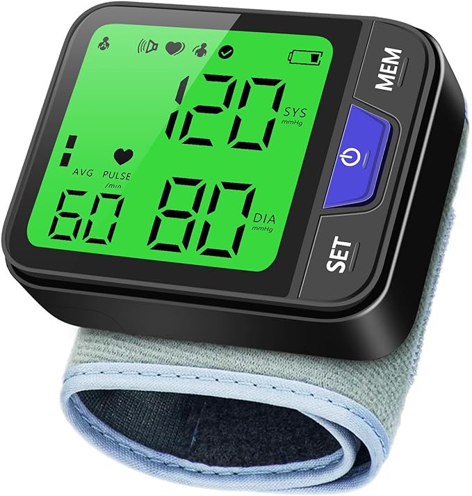 Wrist Blood Pressure Monitor for Home Use Automatic Wrist Bp Monitor with Voice, Digital 3 Color Backlit LCD Display 240 Readings for Dual Users Portable Adjustable Cuff Bp Machine