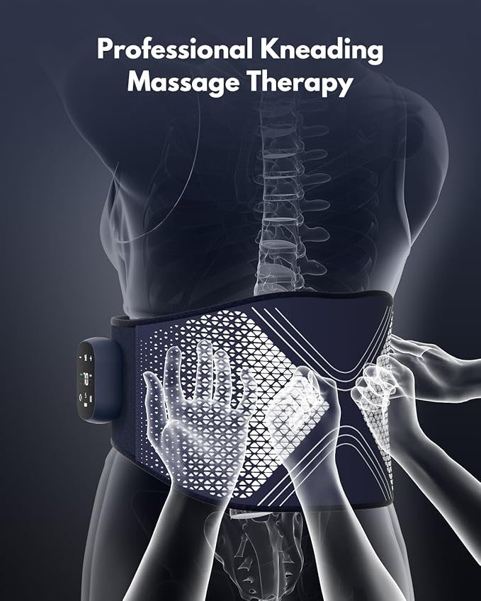 Lower Back Massager, Cordless Heating Pad for Back Pain Relief, with Advanced 3 Airbags Massage, 3 Vibration, 6 Heating Levels, Gifts for Women Men Mom Dad