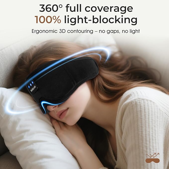 Sleep mask Headphones,100% Blackout 3D Zero Eye Pressure Bluetooth Sleep mask Breathable Eye mask with Bluetooth Headphones Sleep Headphones for Side Sleepers 14H Playtime&Bluetooth 5.4 Black