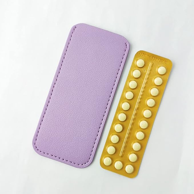 Birth Control Pill Case Holder for Mini Pill Packets 5cm x 11cm (Purple)