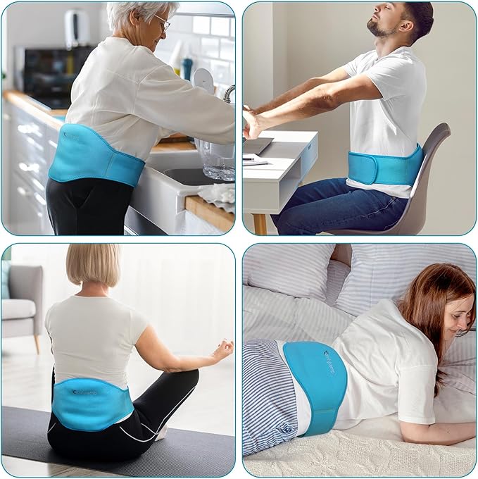 Comfytemp Ice Pack for Back Pain Relief, 2 Pcs, Sciatica Ease Brace, Reusable Gel Lower Back Ice Wrap for Injuries, Hot Cold Compress for Lower Lumbar, Waist, Men Women After Surgery (Blue)