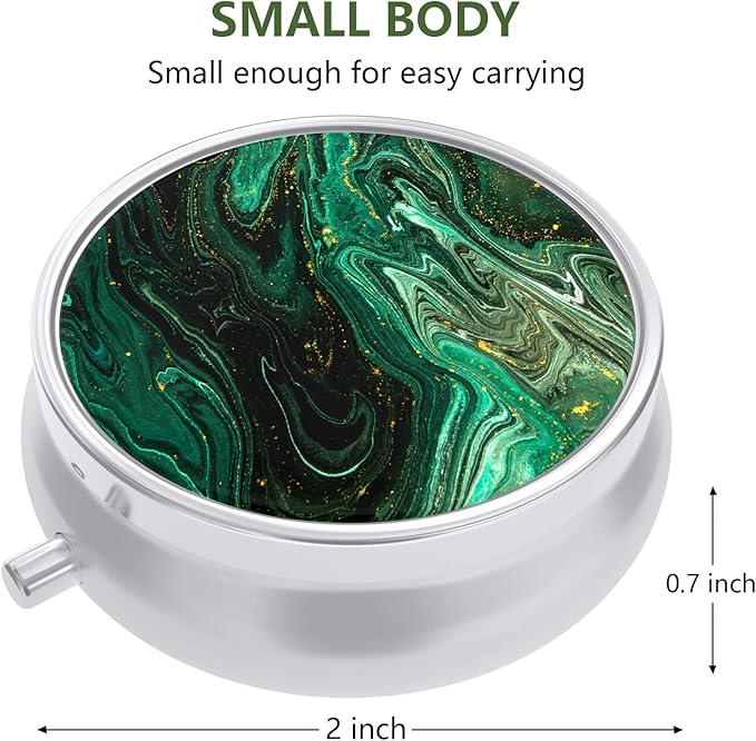 Nipichsha Pill Box, Small Pill Case for Purse & Pocket, Cute Travel Medicine Organizer, Portable Medicine Container Holder to Hold Vitamins, Medication, Fish Oil & Supplement, Green Ocean Marble