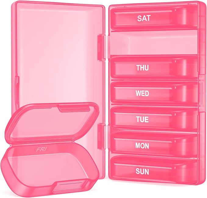 Enlarged Weekly Pill Organizer, 7 Day Pill Box Cases Easy to Open, BPA-Free Medicine Organizer with 7 Inner Separate Pill Container for Vitamins, Fish Oils, Supplements