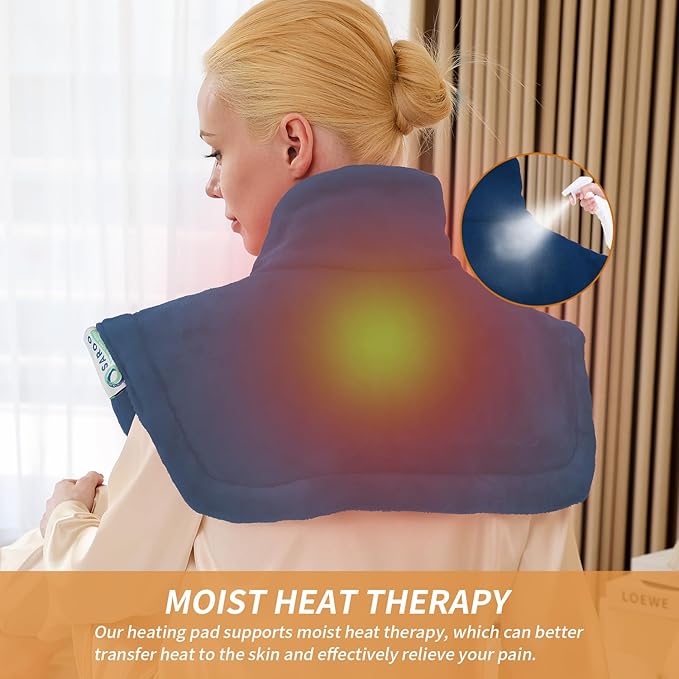 Heating Pad for Neck and Shoulders and Back Pain Relief, Weighted Heat Pad with Dry&Moist Heat, Neck Heating Pads 4 Heat Settings, Auto-Off, Christmas Gifts for Women Mom Dad, 19'' x 22'', Denim Blue